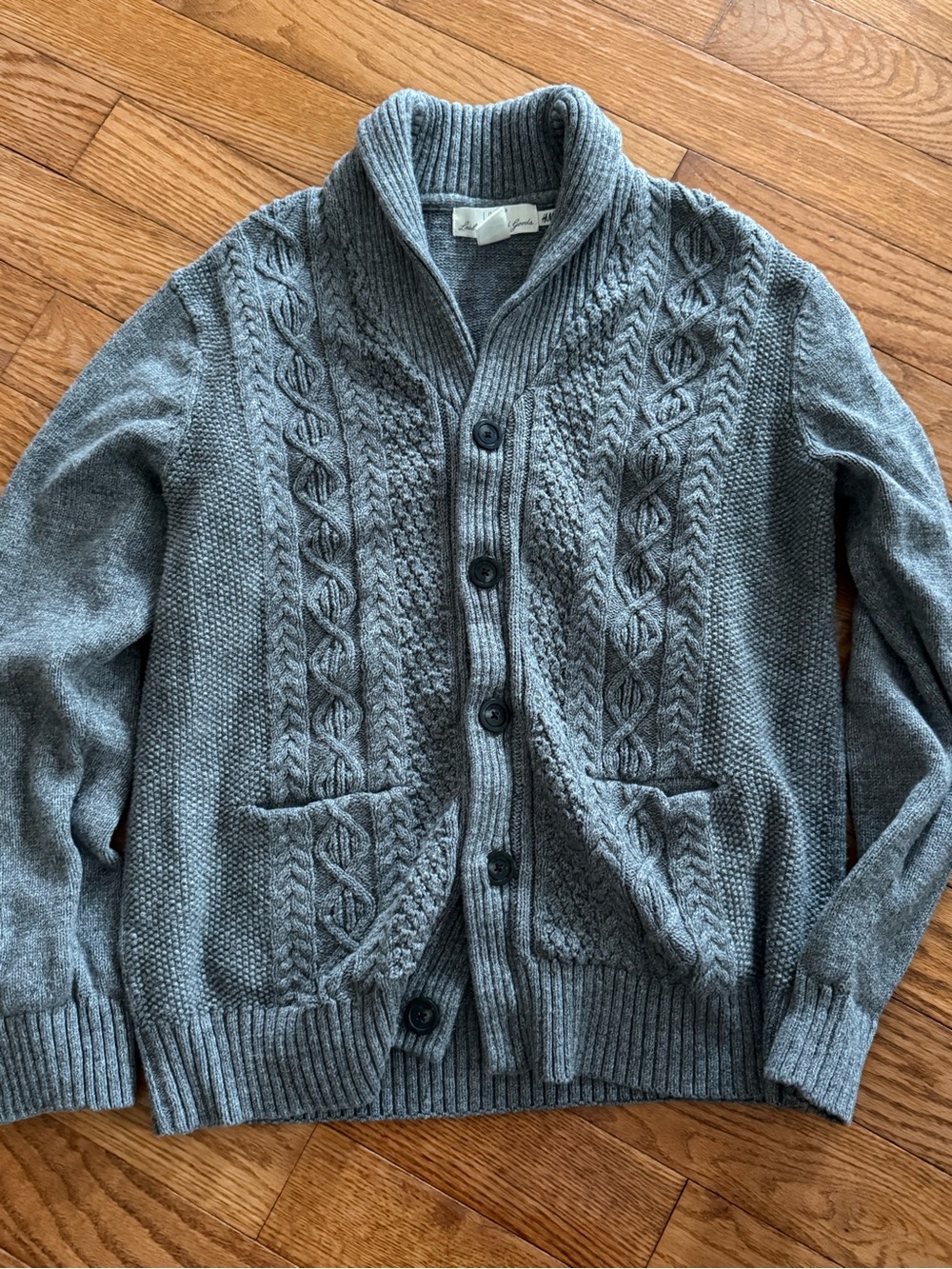 L.O.G.O. H&M Men’s Large Gray Cable-Knit Shawl-Collar Cardigan 100% Cotton
